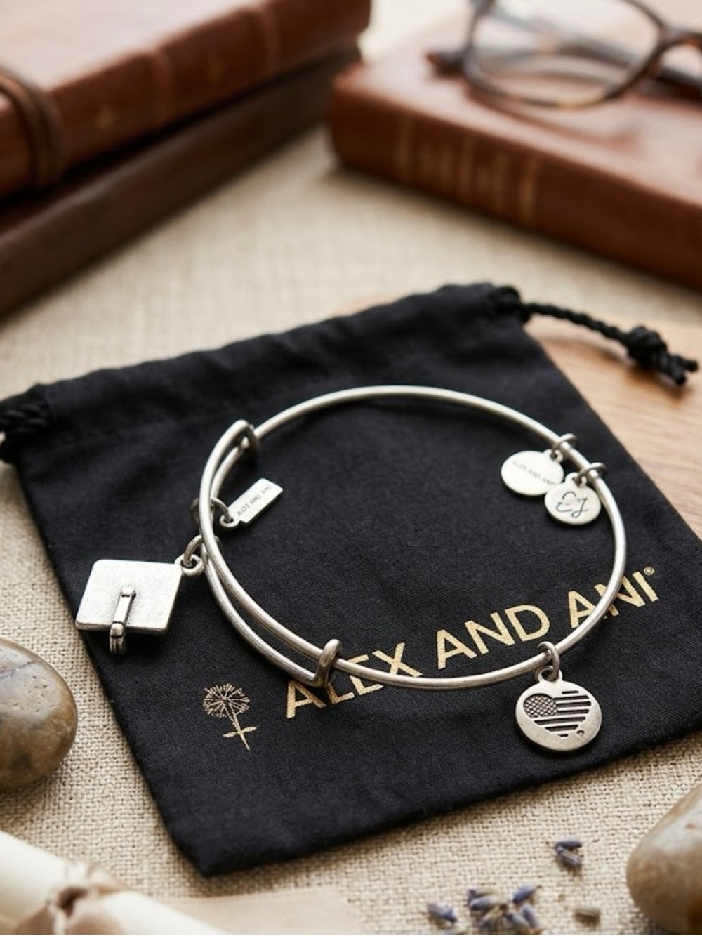 Alex and Ani Silver Tone Graduation Charm Bangle